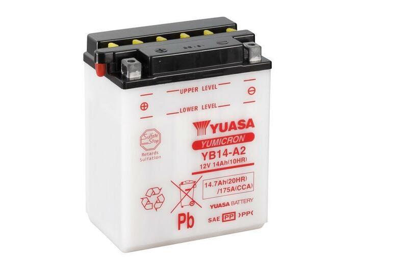 YUASA YUASA konventionellt YUASA-batteri utan syrapaket - YB14-A2 Batteri utan syrapaket Figur 1