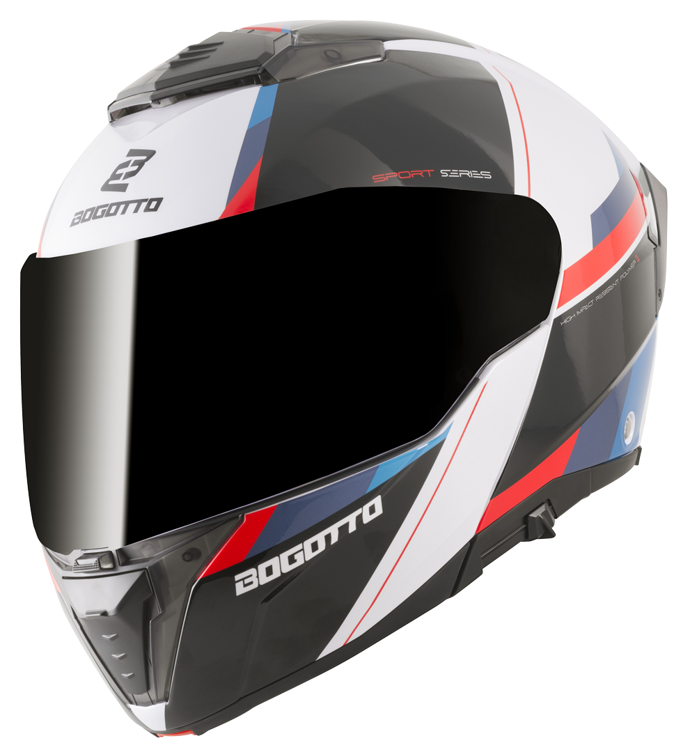 Bogotto FF404 Ezion Cască Flip-Up Negru mat/alb/roșu/albastru XS Figura 2