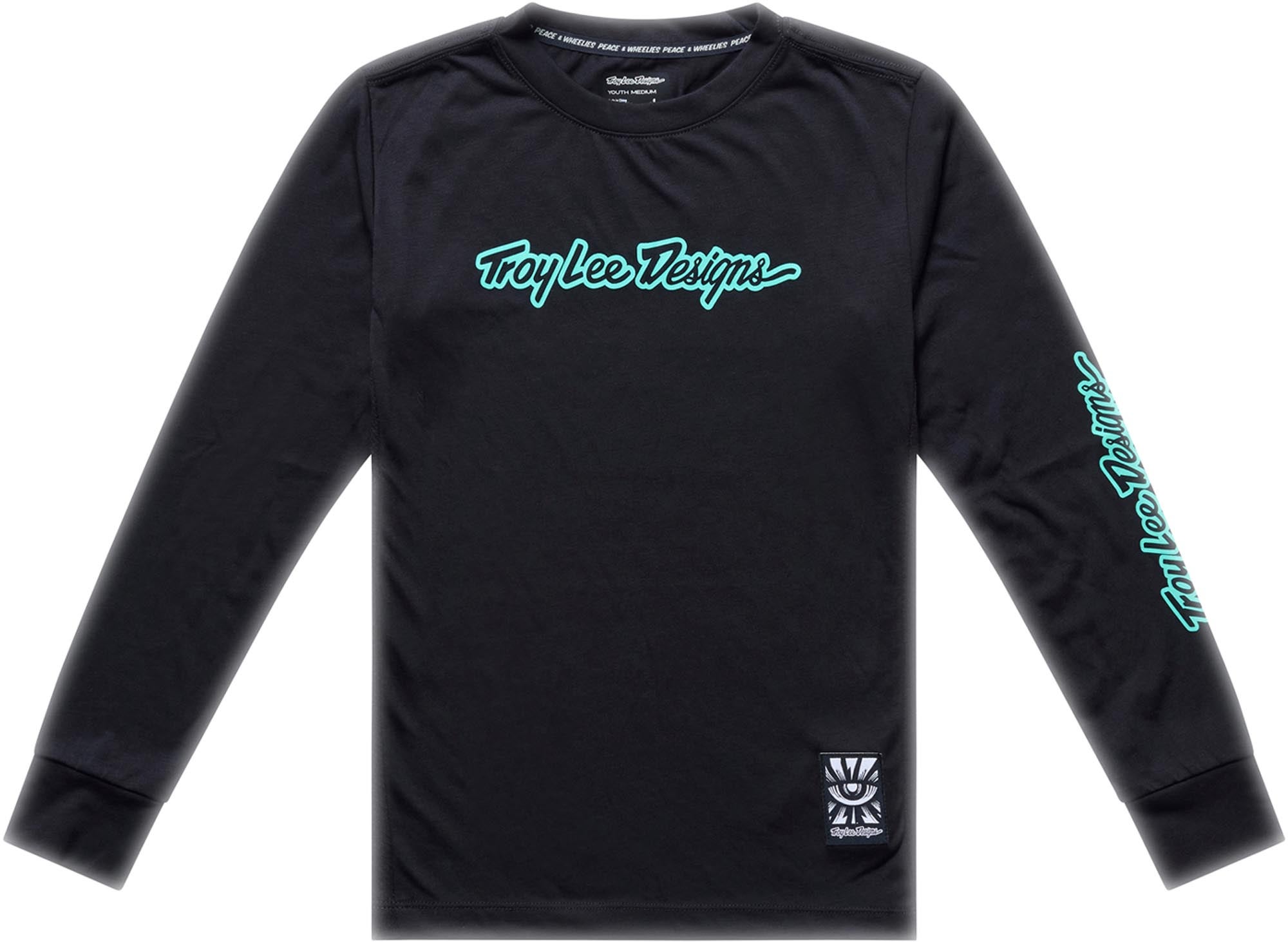 Troy Lee Designs Skyline Ride Signature Ungdoms cykeltrøje Sort/turkis M Figur 1