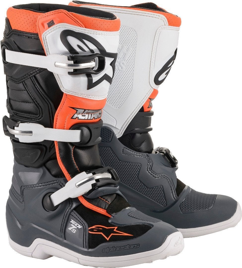 Alpinestars Tech 7S Botas de Motocross Juvenil Cinza/Branco/Laranja 37 Figura 1