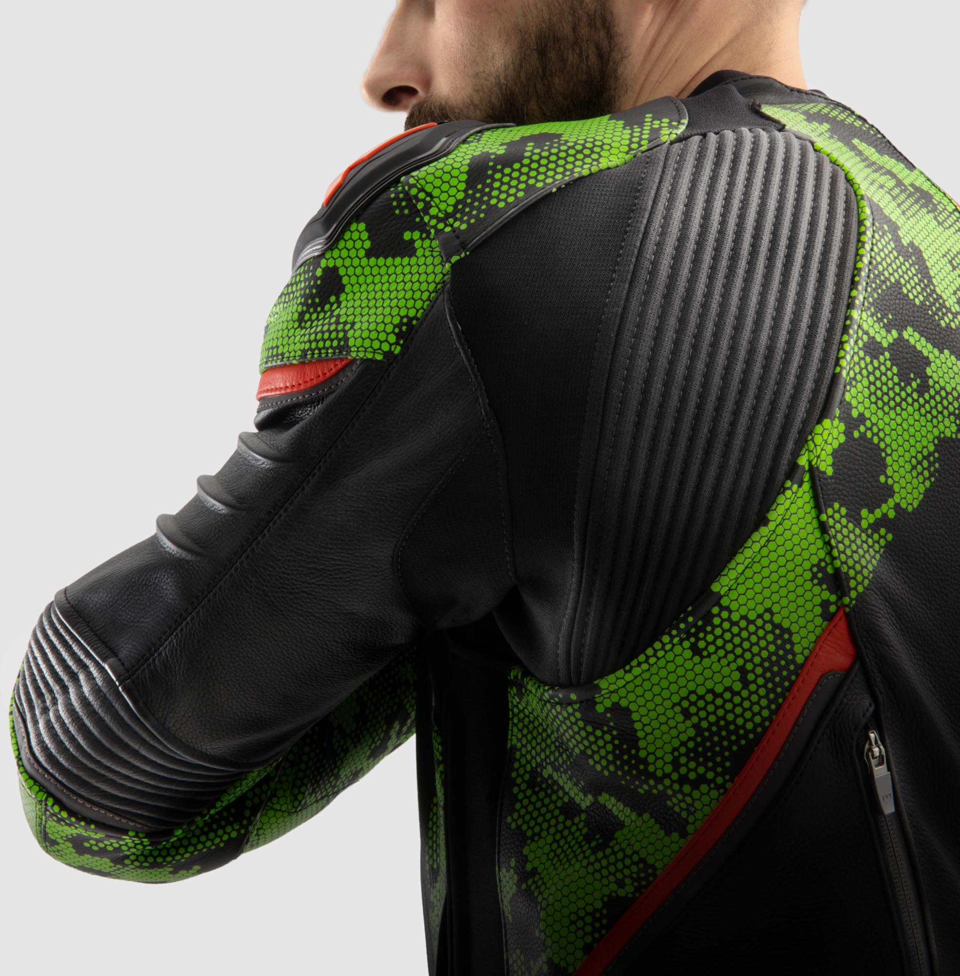 Rebelhorn Veloce Camo Motorcycle Leather Jacket black/green/red 54 Figure 10
