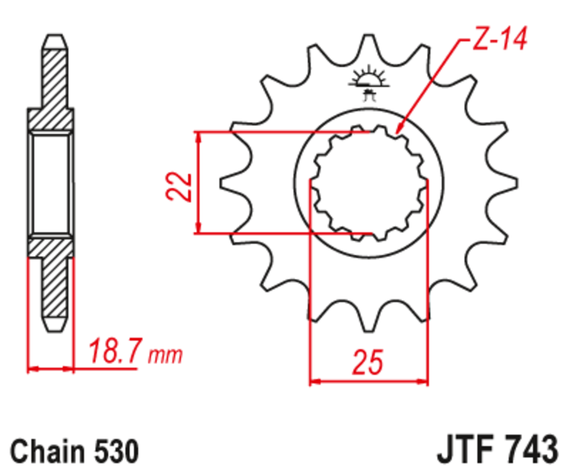 JT-DRIVHJUL Stål ljudfritt framdrev 743 - 530 Figur 1