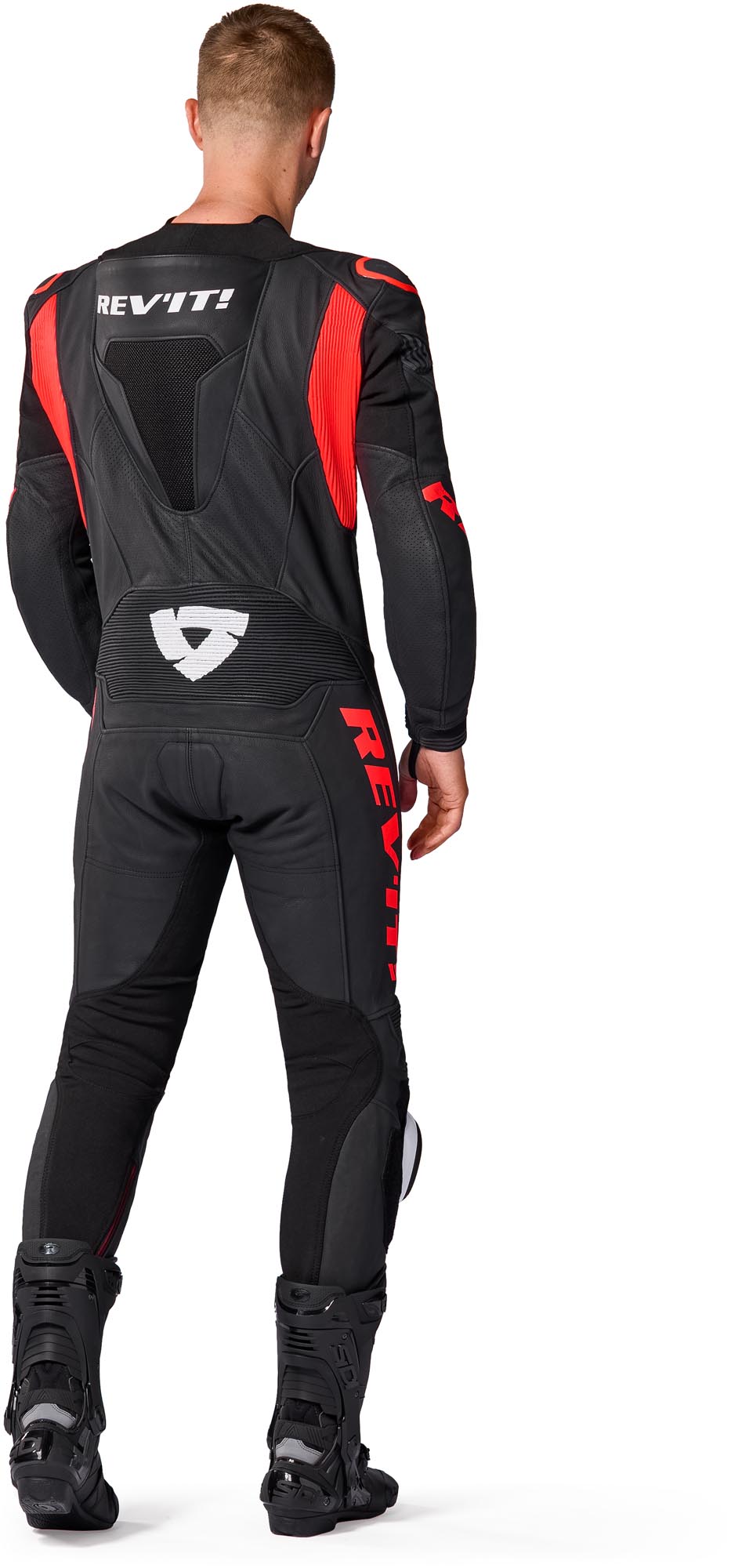 Revit Argon 3 perforert One Piece motorsykkelskinndrakt svart/neonrød 54 Figur 4