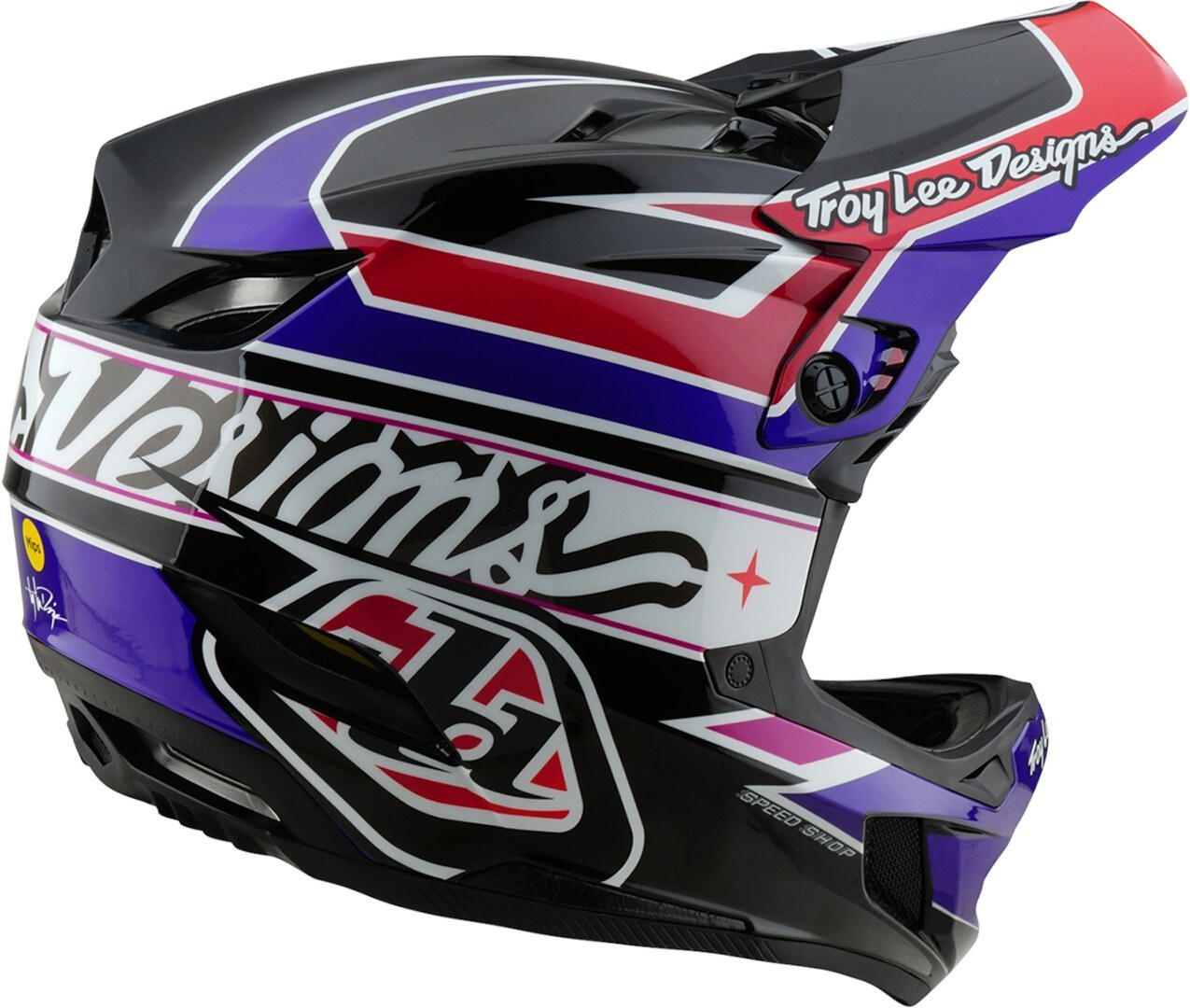 Side view of Troy Lee Designs D4 Mips Linear Polyacrylite Downhill Helm