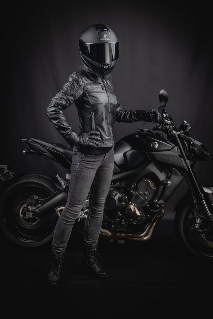 Side view of Black-Cafe London Shona II Ladies Motorcycle Leather Jacket