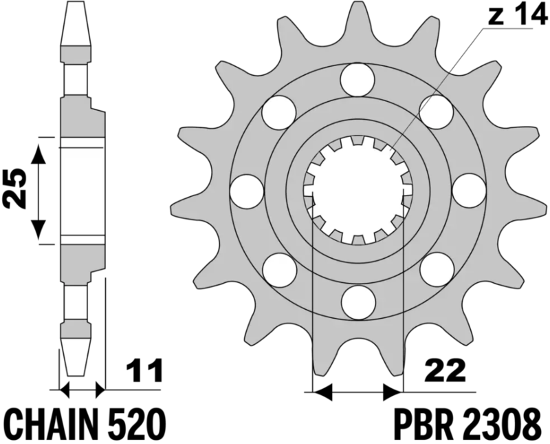 PBR Stålstandard framdrivna kedjehjul - 520 Figur 2