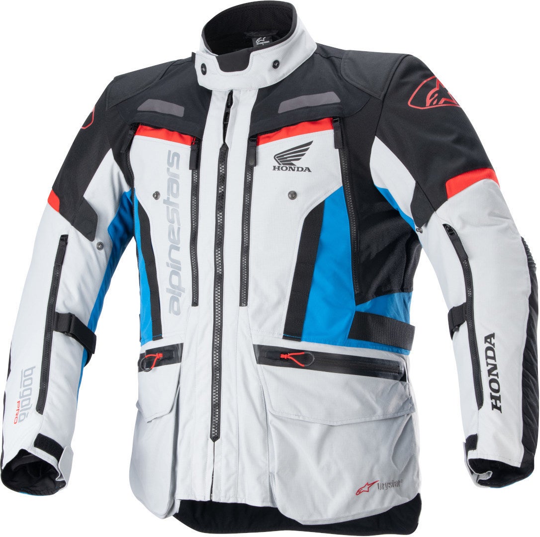 Alpinestars Honda Bogota Pro Drystar Nepromokavá motocyklová textilní bunda světle šedá/modrá/červená L Obrázek 1