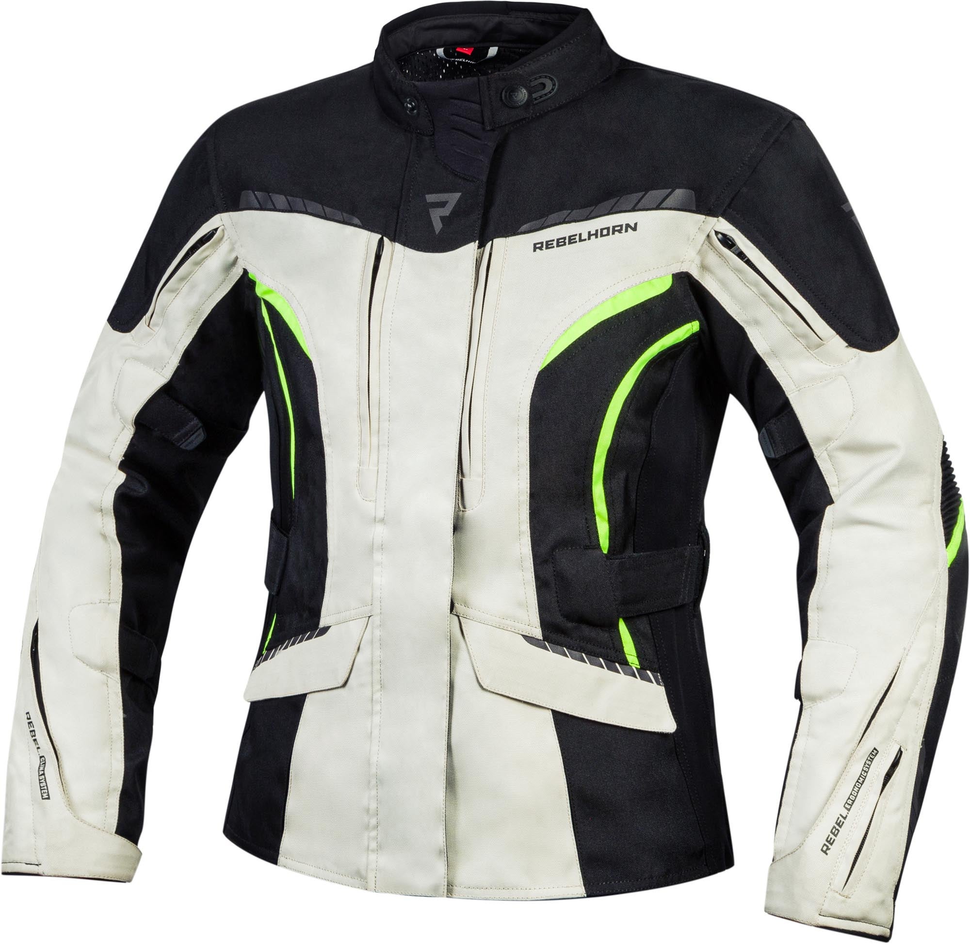 Rebelhorn Hiker III Giacca tessile per motociclette femminili nero/grigio/giallo XXS Figura 1
