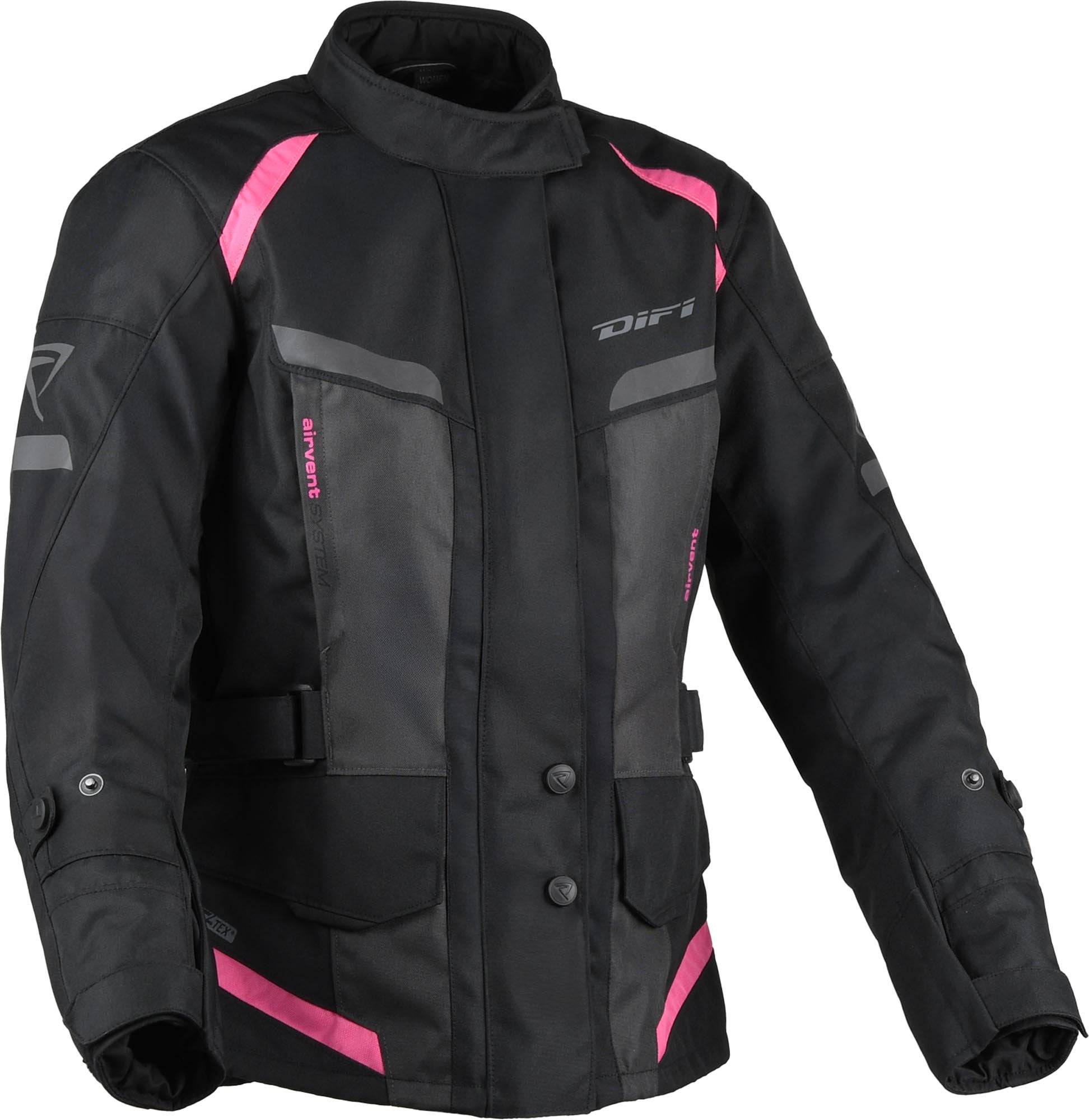 DIFI Horizon Aerotex Jaqueta têxtil feminina impermeável para motocicletas preto/rosa 2XL Figura 1
