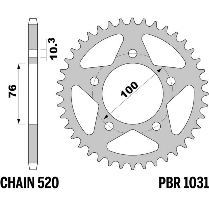 PBR Standard C45 stål bakre kugghjul - 520 Figur 1
