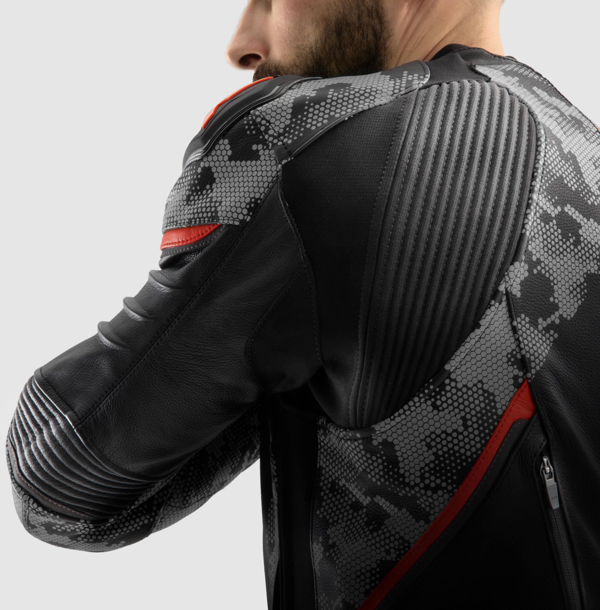 Rebelhorn Veloce Camo Motorrad Lederjacke schwarz/grau/rot 50 Abbildung 10