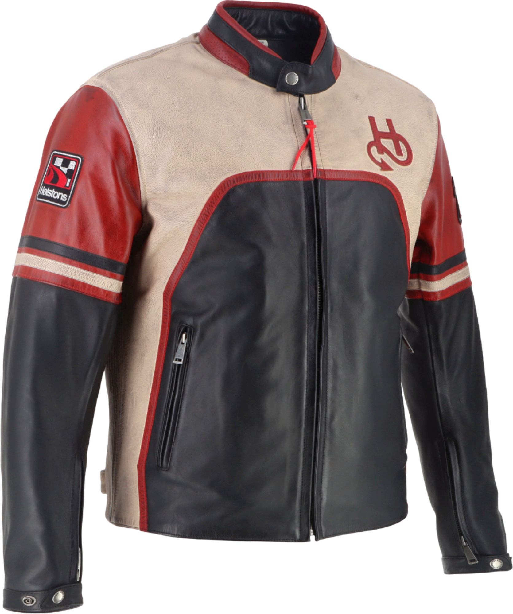 Helstons Indianapolis Motocyklová kožená bunda čierna/béžová/červená 3XL Obrázok 2