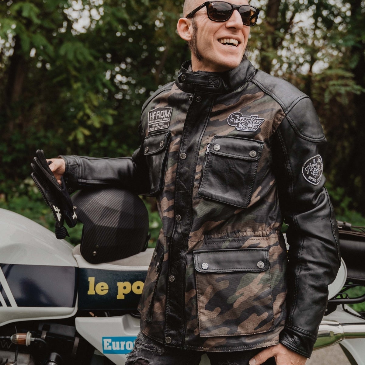 Side view of HolyFreedom Quattro Camo Motorcycle Leather/Textile Jacket