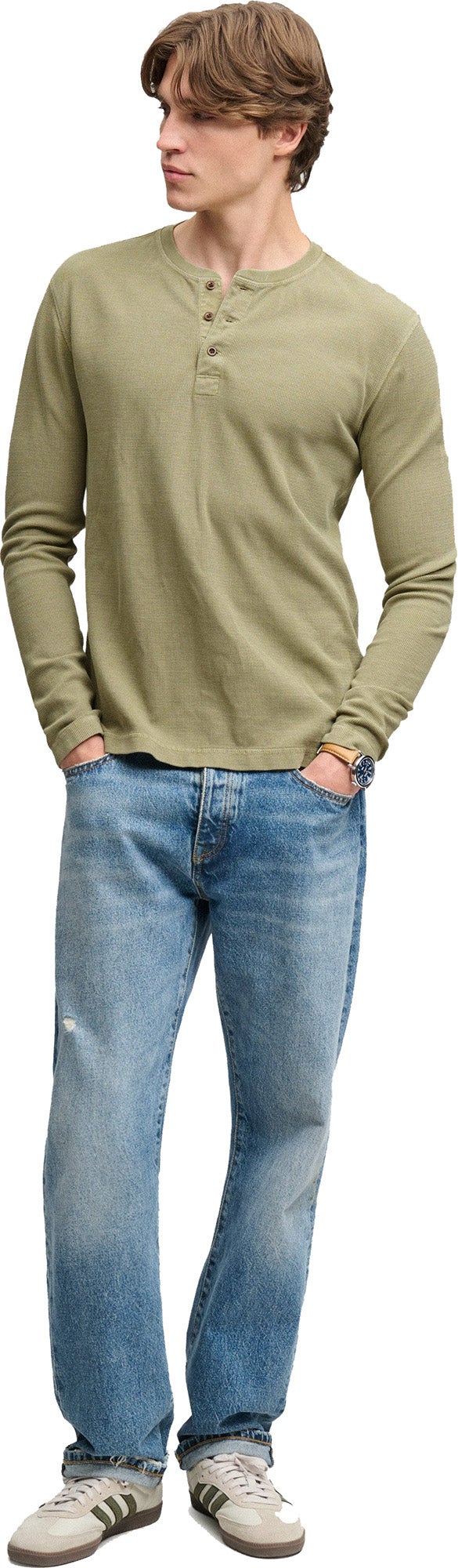 Superdry & Co Waffle Henley Langarmshirt helles khaki L Abbildung 6