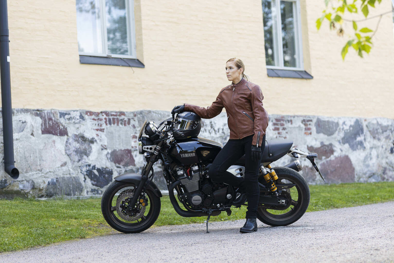Halvarssons Nyvall Jachetă de piele pentru motociclete pentru doamne Maro 42 Figura 4