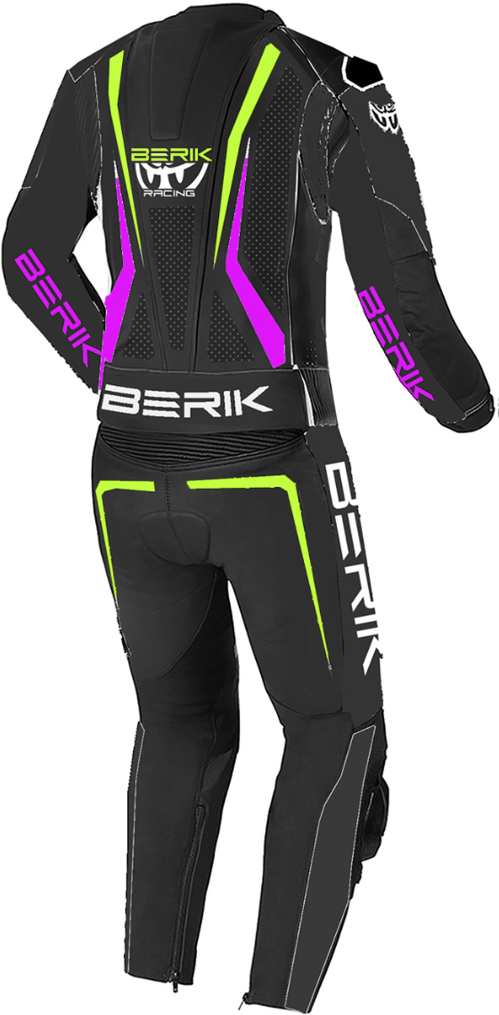 Berik Monles Costum de piele de motocicletă pentru doamne în două piese Negru/roz/galben 48 Figura 2