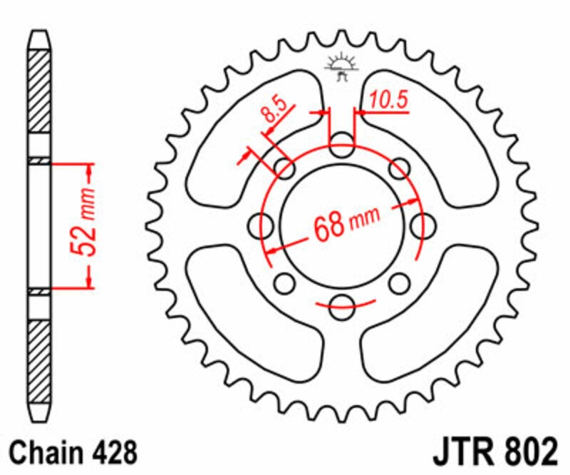 JT SPROCKETS Стоманено стандартно задно зъбно колело 802 - 428 Фигура 2