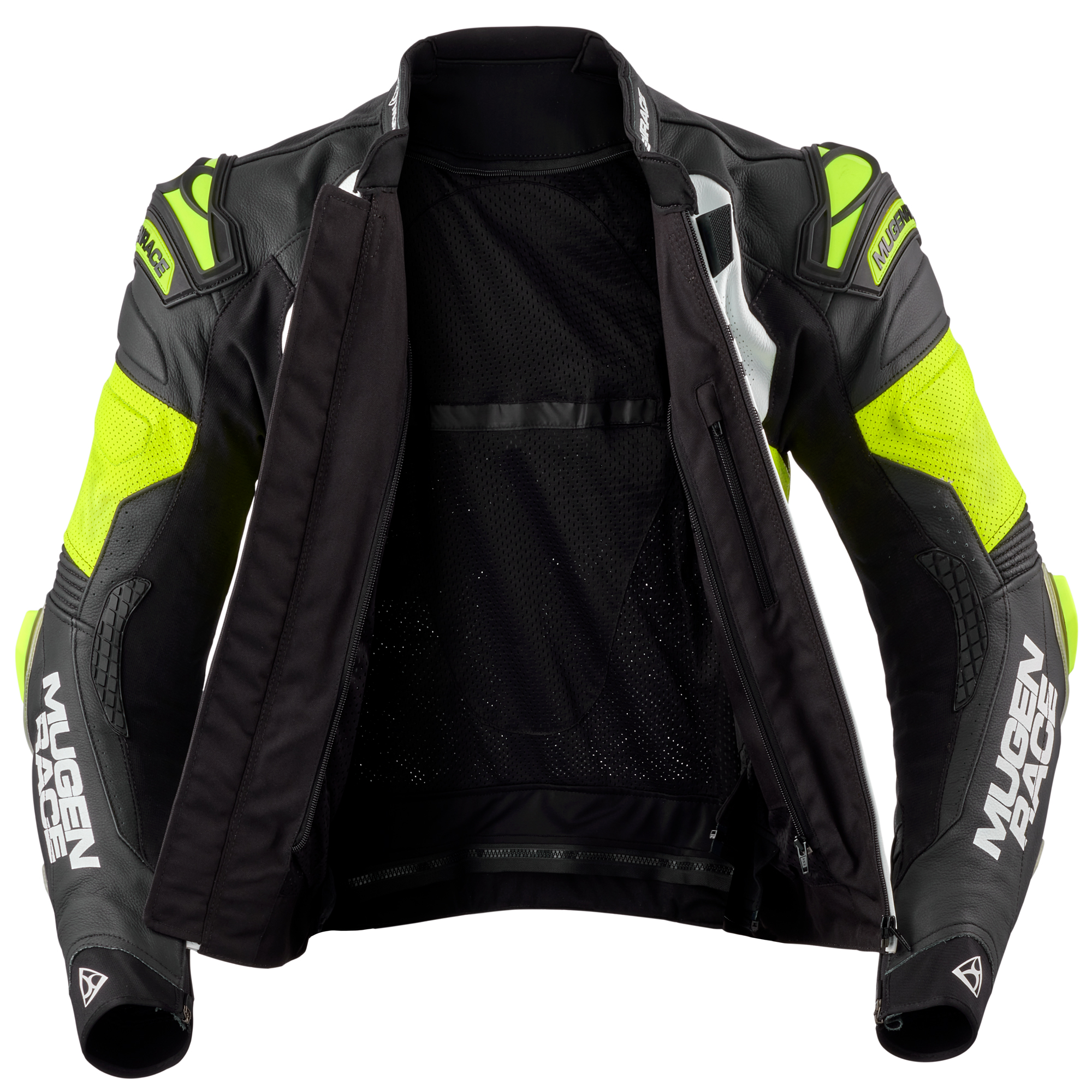 MUGENRACE Mry perforerad motorcykel läderjacka svart/vit/neongul 54 Figur 4
