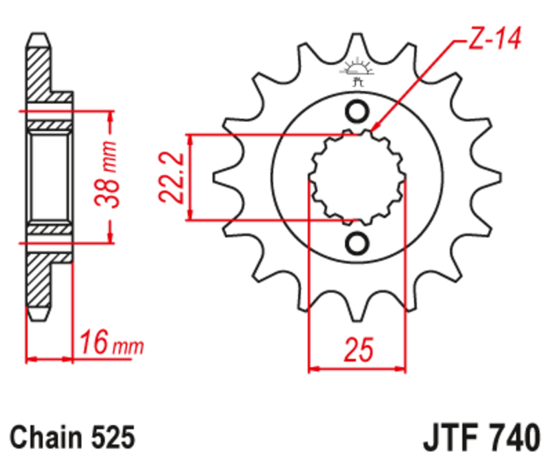 JT-DRIVHJUL Stål ljudfritt framdrev 740 - 525 Figur 1