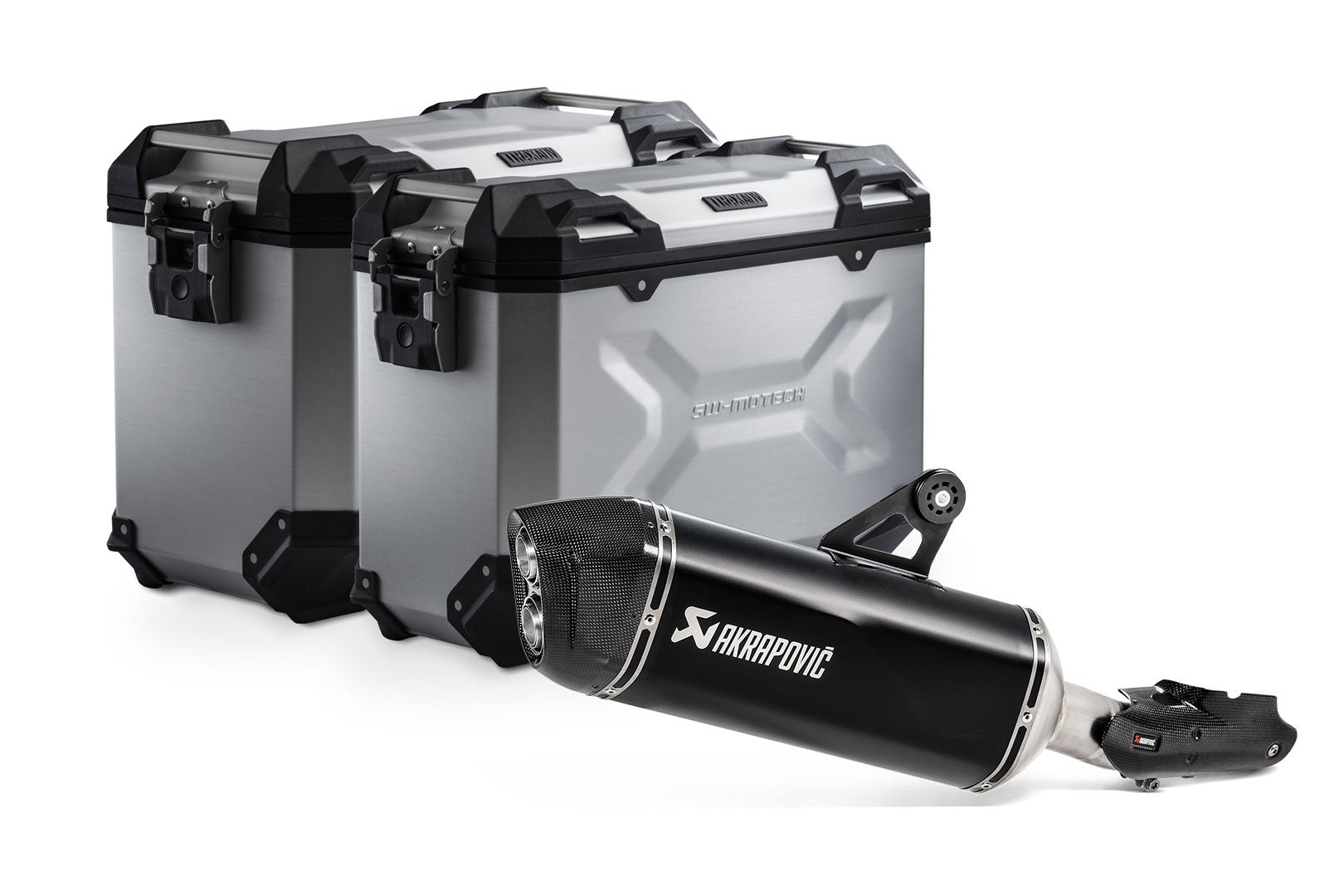 SW-Motech TRAX ADV aluminium kasse system + Akrapovic - Sølv. 45/37 l. BMW R 1250 GS/Adv/Rallye (18-). Figur 1