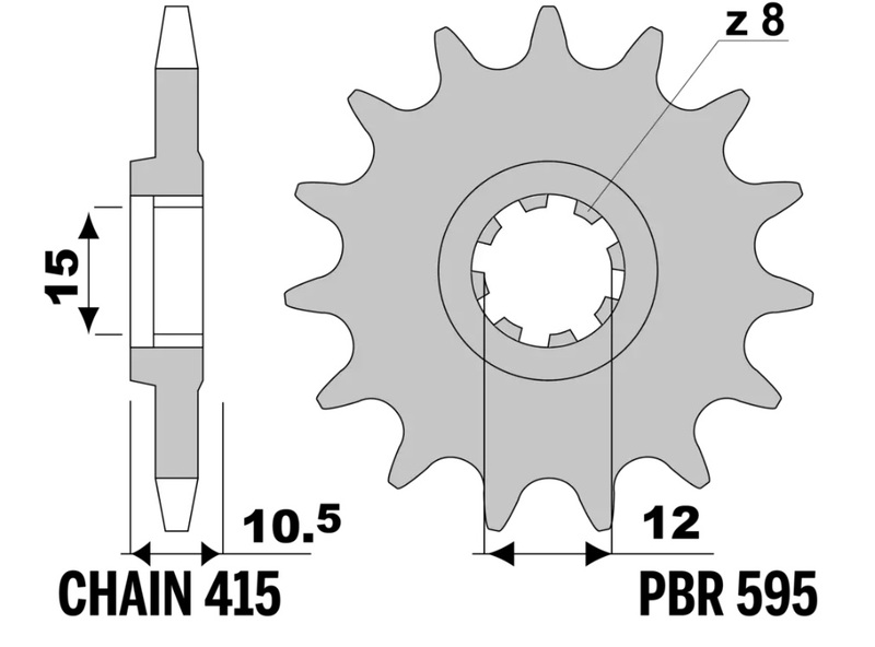 PBR Stålstandard framdrivna kedjehjul - 415 Figur 1