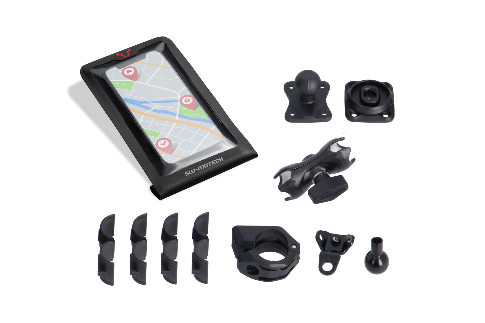 Kit universal de montare GPS SW-Motech cu geantă pentru smartphone - Include braț pentru priză de 2", pentru filetul ghidonului/oglinzii Figura 1