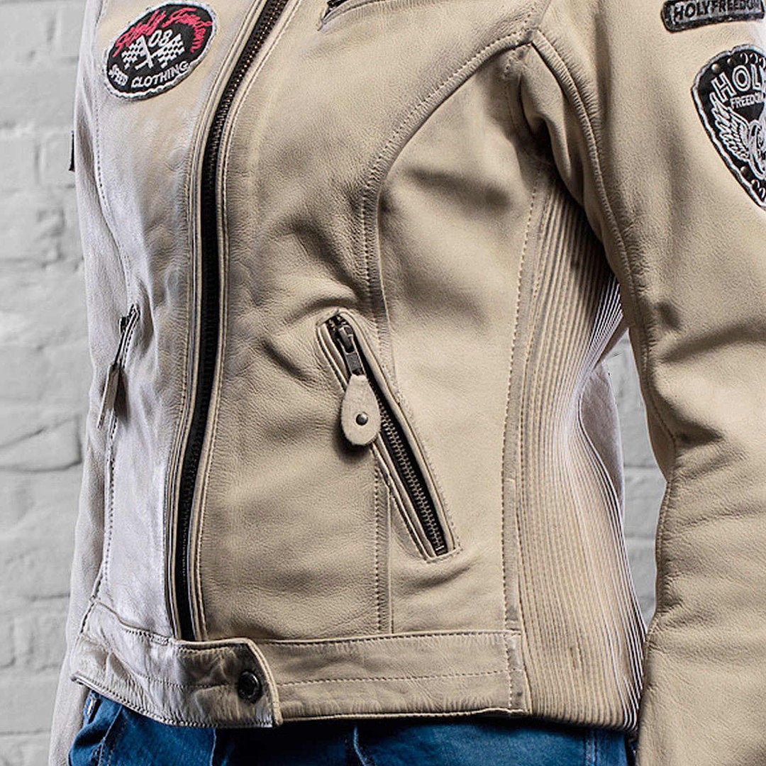 HolyFreedom Zero Damen Motorrad Lederjacke creme L Abbildung 7