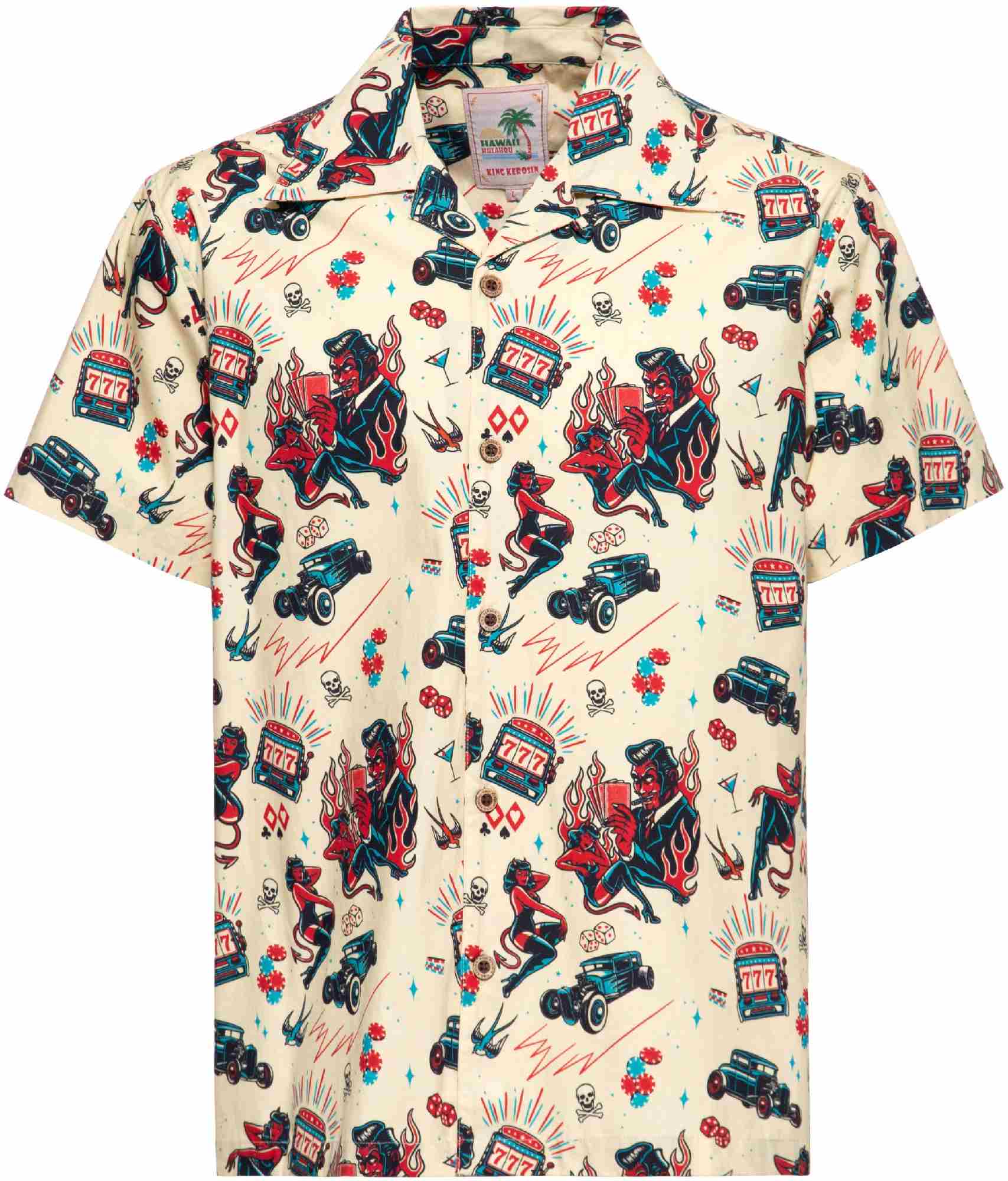 King Kerosin Rockabilly Devil Camicia a maniche corte bianco/multicolore M Figura 1