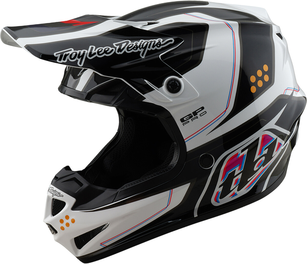 Troy Lee Designs GP Pro MIPS Trooper Cască Motoross negru/alb/albastru/roșu XS (54/55) Figura 1