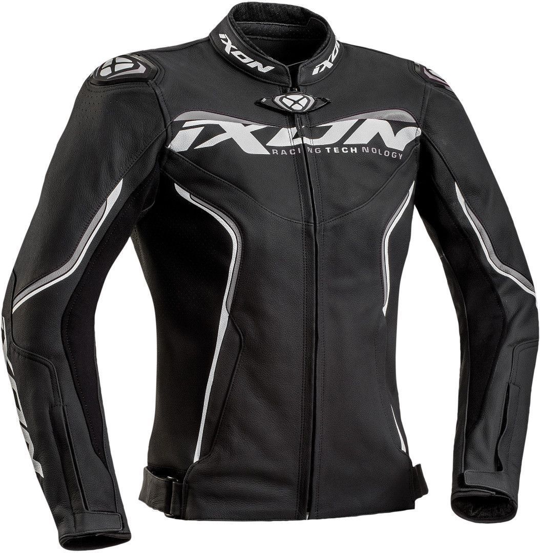 Ixon Trinity Jaqueta de couro da motocicleta das senhoras preto/branco/cinza S Figura 1