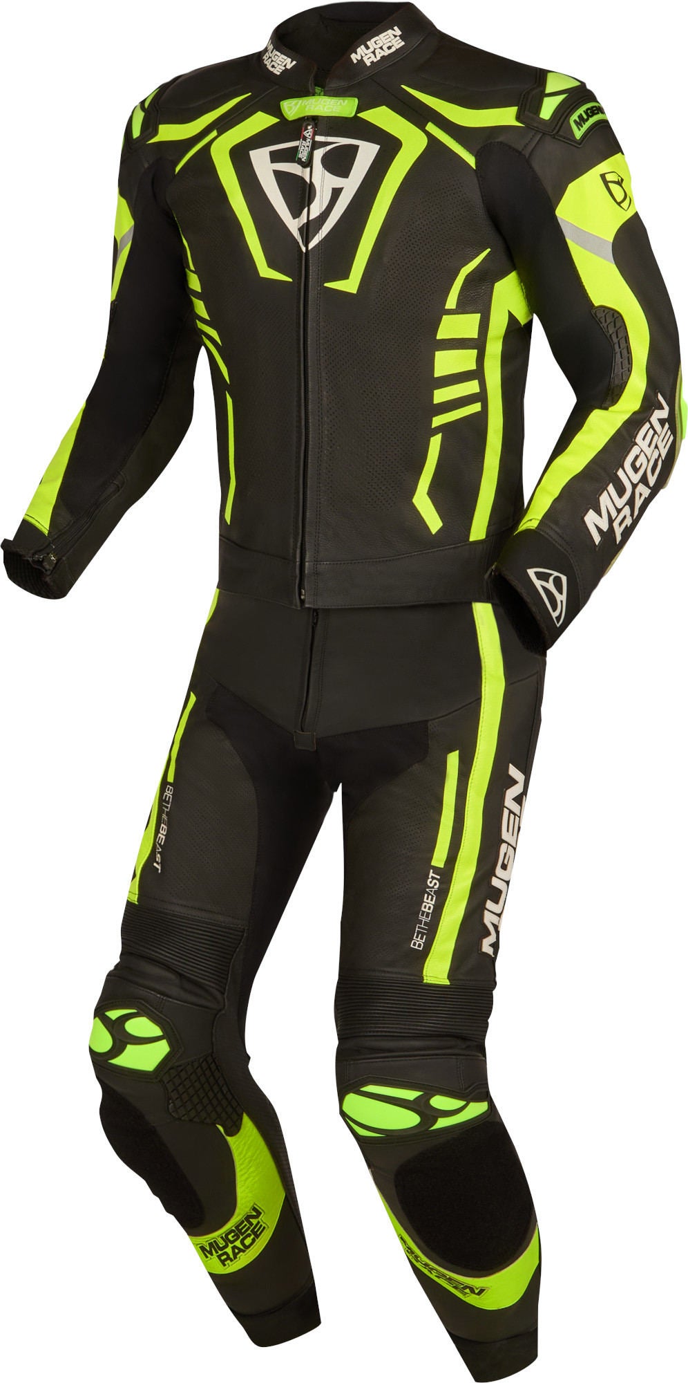 MUGENRACE Predator perforated Two Piece Motorcycle Leather Suit black/white/neon-yellow 62 Figure 3