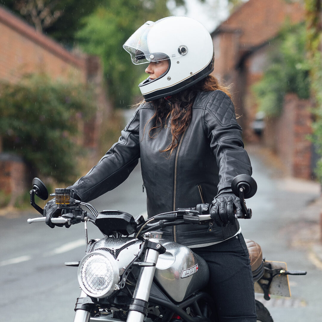 Side view of Merlin Bristol D3O Cafe Ladies Motorcycle Leather Jacket