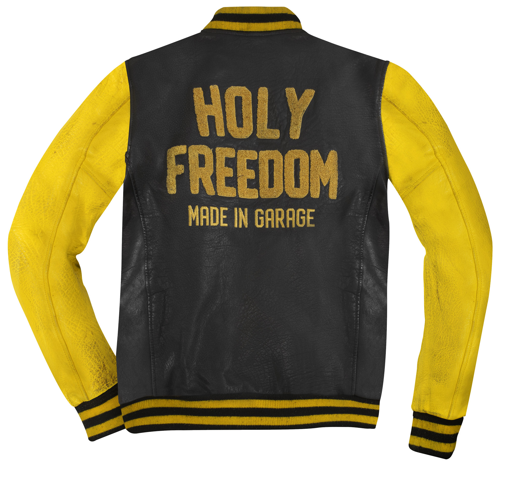 HolyFreedom Varsity College Leather Jacket black/yellow M Figure 3