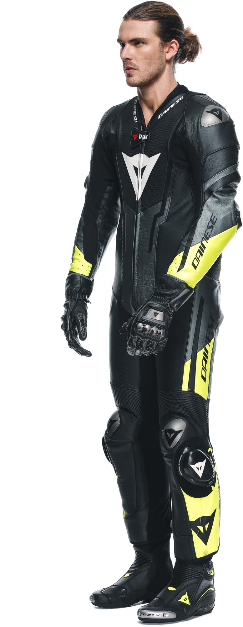 Dainese Misano 3 D-Air Airbag 2.0 perforerad motorcykelläderdräkt i ett stycke svart/grå/gul 54 Figur 4