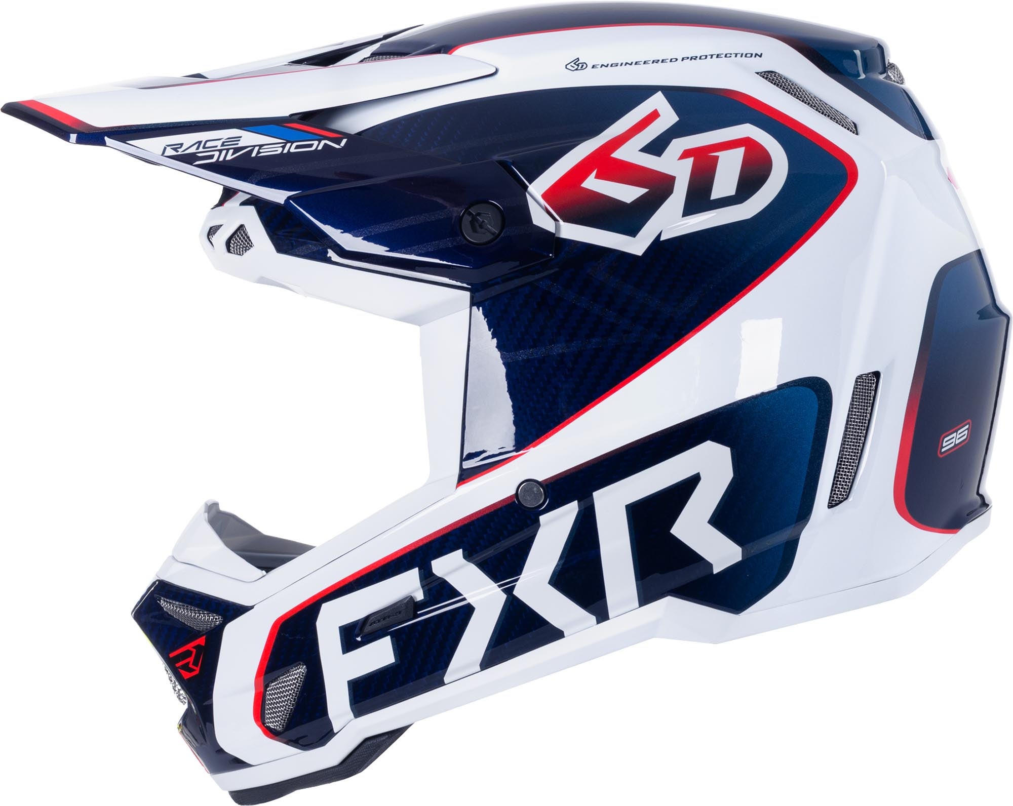 FXR 6D ATR-3 FIM Carbon Casco de motocross blanco/rojo/azul M Figura 4