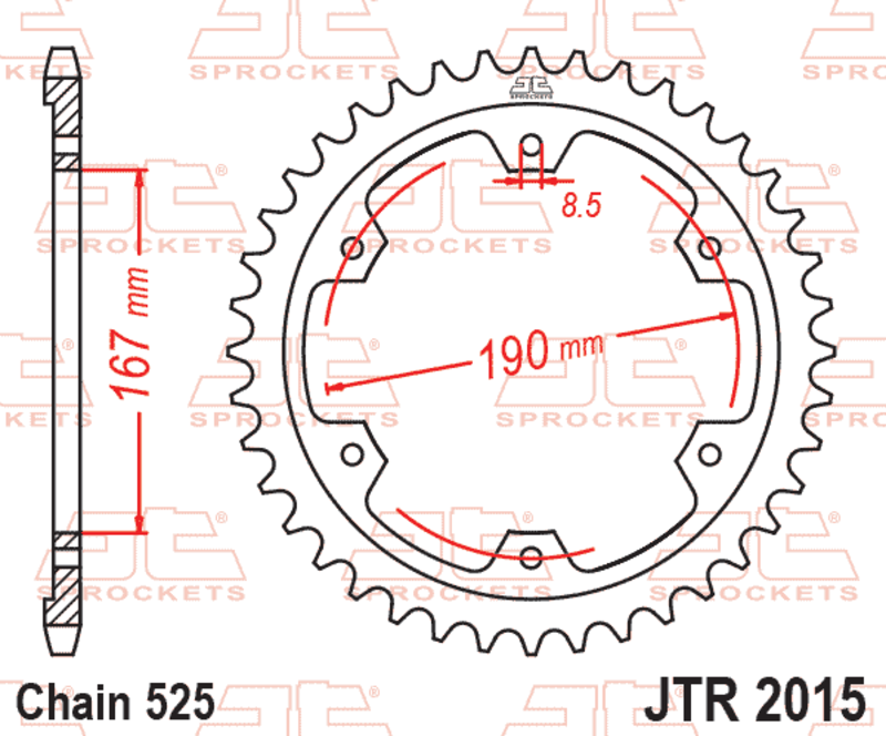 JT SPROCKETS Standard tylnego koła zębatego - 525 Rysunek 1