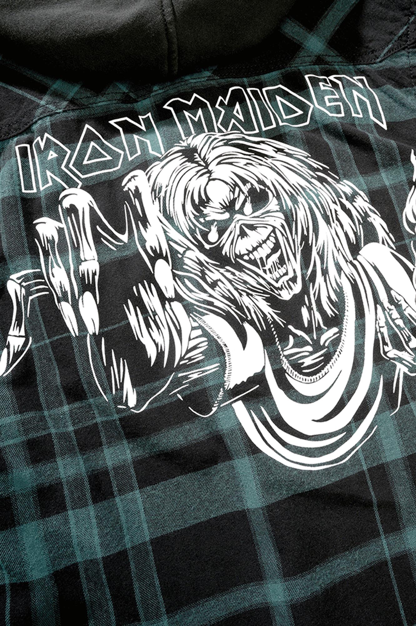 Brandit Iron Maiden Eddy Check Sweathood Shirt black/green L Figure 7