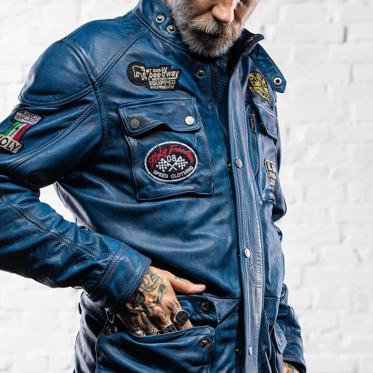 HolyFreedom Quattro Evolution Motorcycle Leather Jacket blue XXL Figure 8
