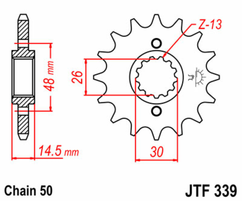 JT-DRIVHJUL Standard stål kedjehjul 339 - 530 Figur 3