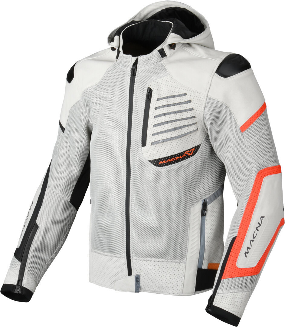 Macna Risant perforierte Motorrad Leder- / Textiljacke hellgrau/schwarz 54 Abbildung 1