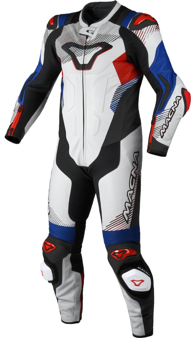 Macna Armadyl geperforeerd eendelig motorfiets lederen pak wit/blauw/rood 50 Figuur 1