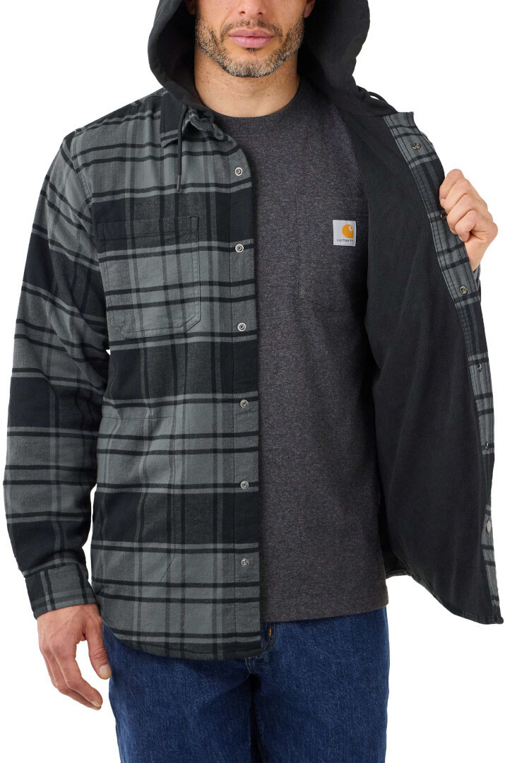Carhartt Flannel Fleece Lined Hooded Skjorta mörkgrå S Figur 2