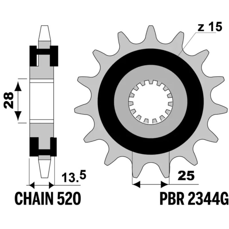 PBR Pinion față fără zgomot din oțel - 520 Figura 1