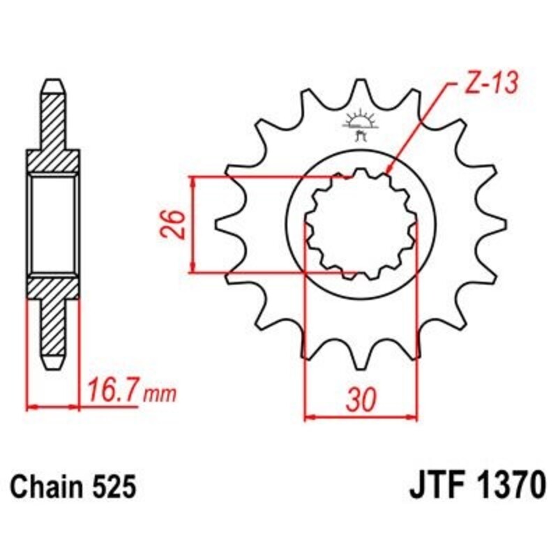 JT SPROCKETS Stålbullerfri främre kedjehjul - 525 Figur 2