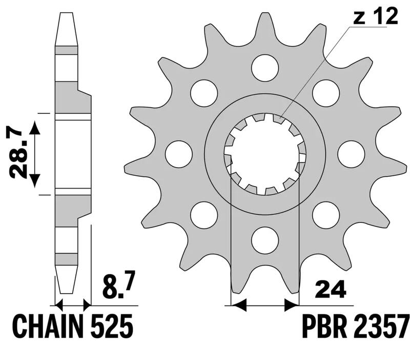 PBR Stahl Standard Kettenrad 2357 - 525 Abbildung 2
