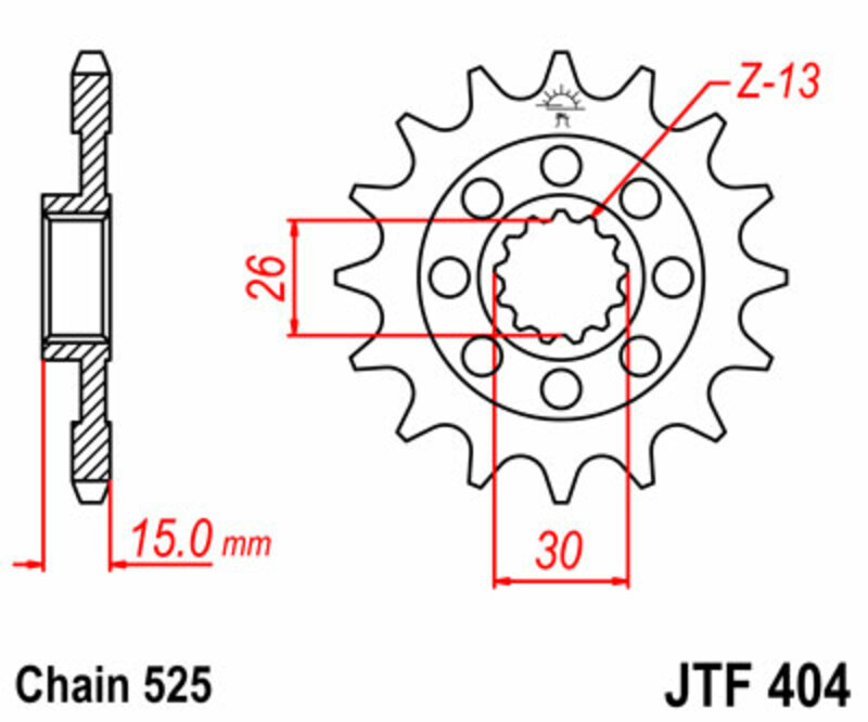JT-DRIVHJUL Standard stål kedjehjul 404 - 525 Figur 3