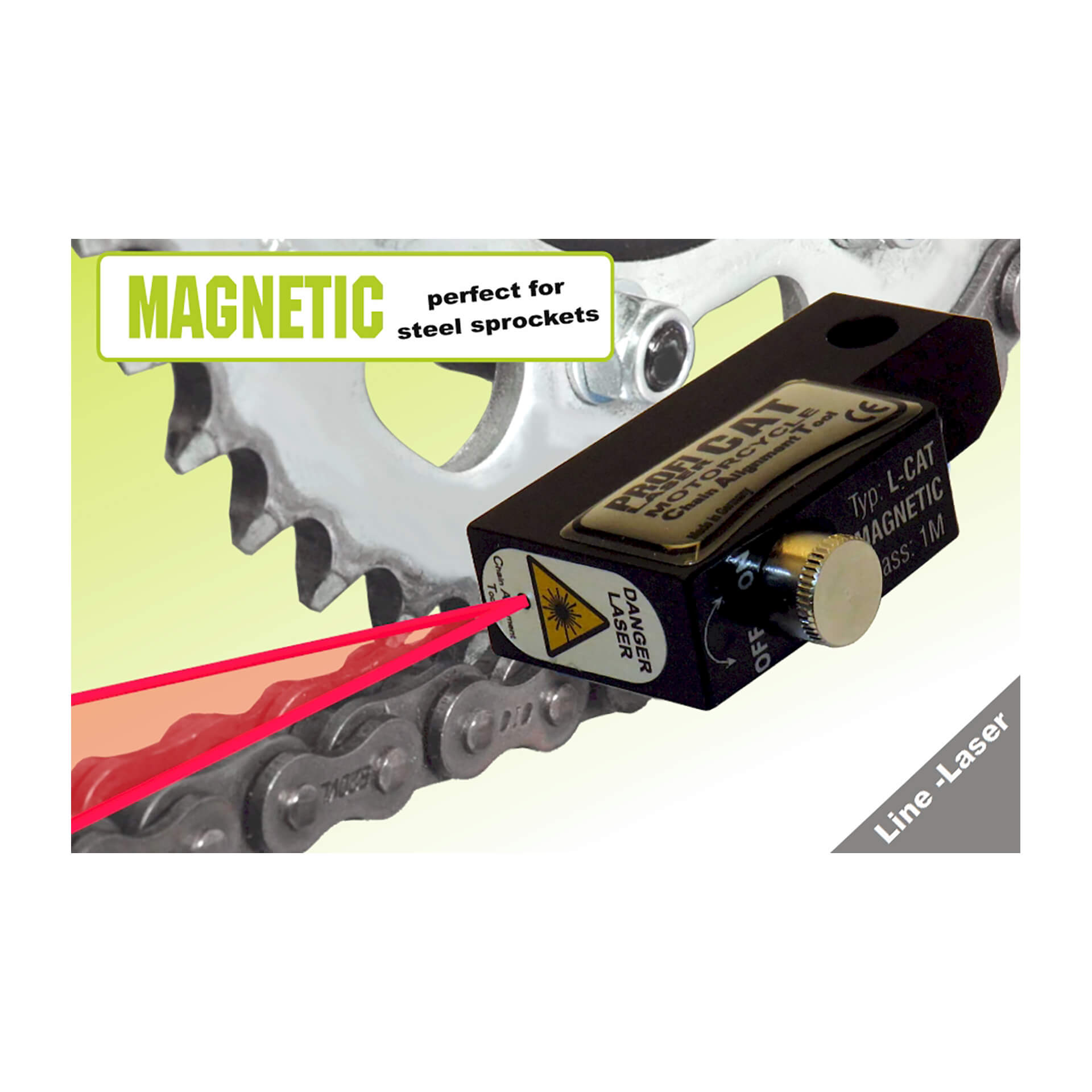 PROFI PRODUCTS L-CAT Magnet Linien-Laser für Stahl Kettenräder Figura 1