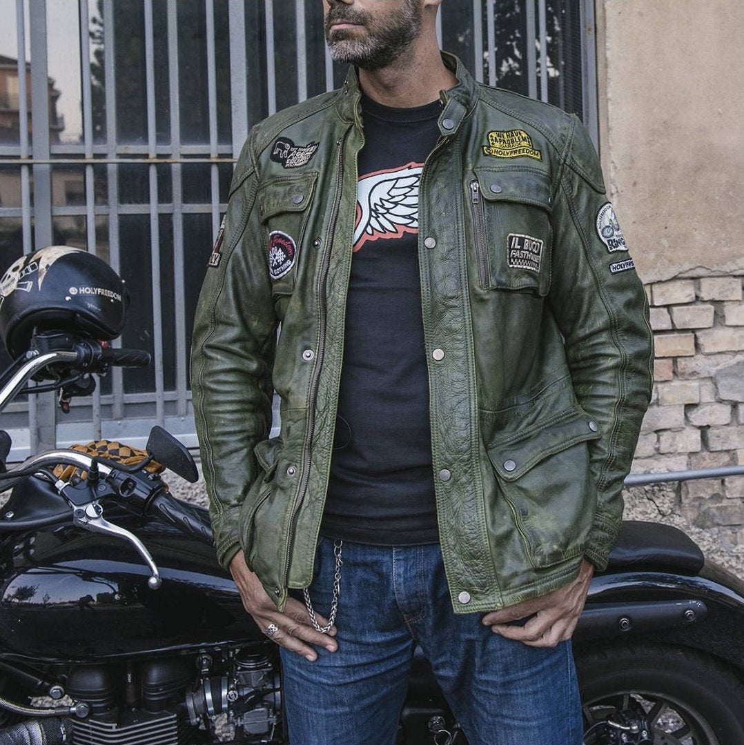 HolyFreedom Quattro Evolution Motorcycle Leather Jacket dark green XXL Figure 9
