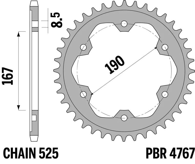 PBR Bakdrev stål standard - 525 Figur 1