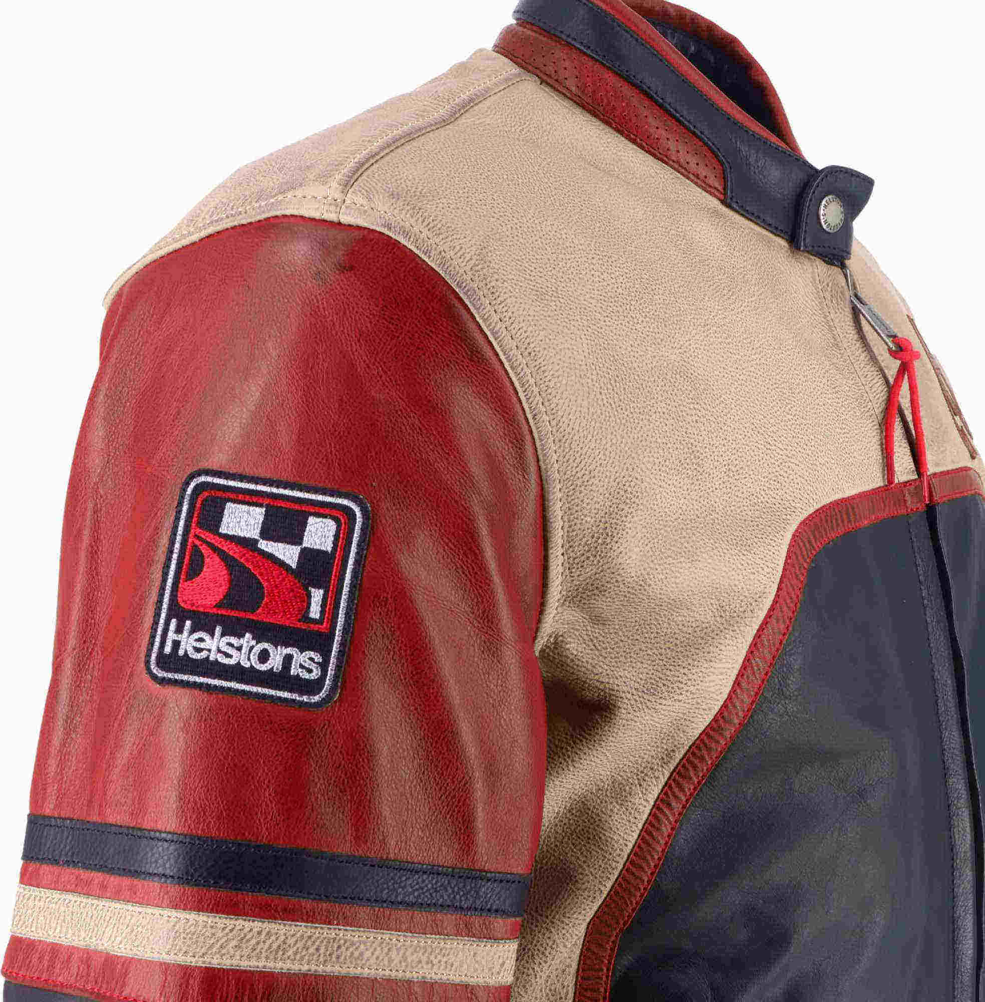 Helstons Indianapolis Motocyklová kožená bunda čierna/béžová/červená 3XL Obrázok 6